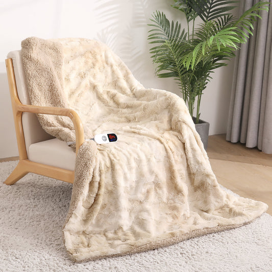 MARNUR Electric Throw Blanket 50" x 60", Soft Faux Fur Heated Throw Blanket, 6 Heating Levels, 4 Hours Timer, Tie-Dye Off White