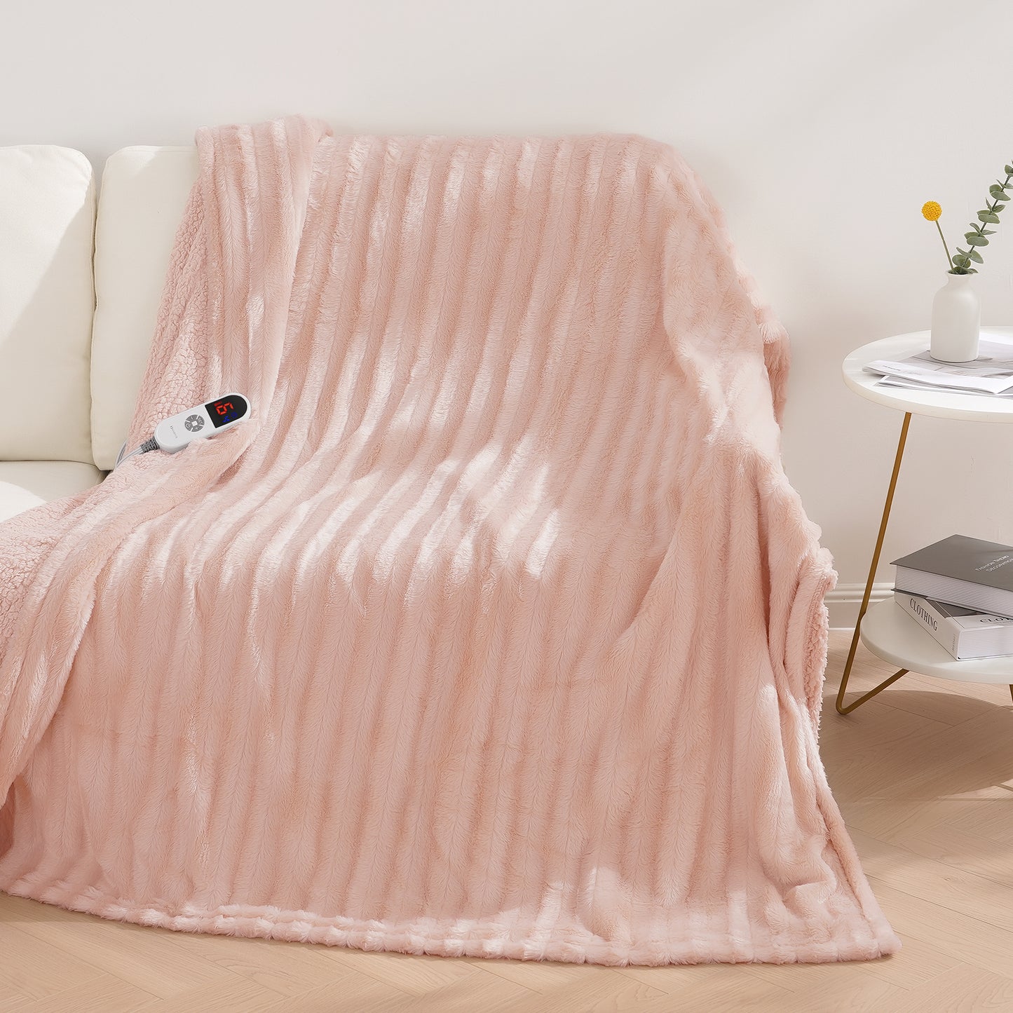 MARNUR Electric Throw Blanket Extra Large Size, 60" x 70" Soft Faux Fur Heated Blanket, 6 Heating Levels, 4 Hours Timer - Pink