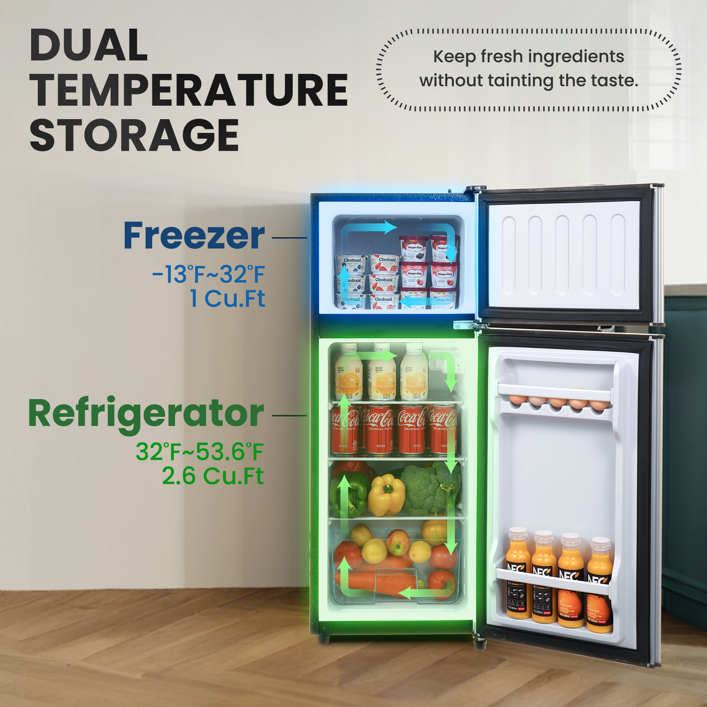 MaxKare 3.6 Cu.Ft Mini Fridge with Freezer 2-Door Compact Refrigerator with LED Light for Dorm, Office, Bar, RV, Bedroom, Silver