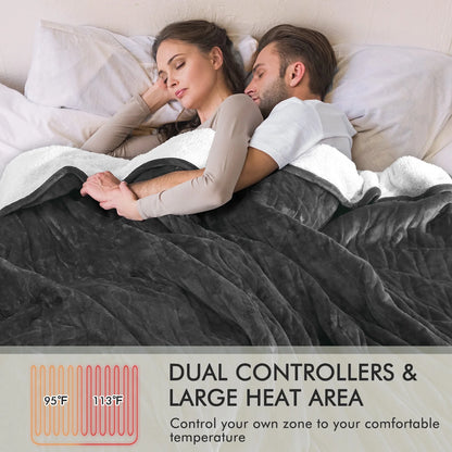 MARNUR Electric Heated Blanket King Size 90''x100'', Fast Heating with Dual Controllers, 10 Heating Levels, 10H Timers, Preheat Function Machine Washable - Dark Gray