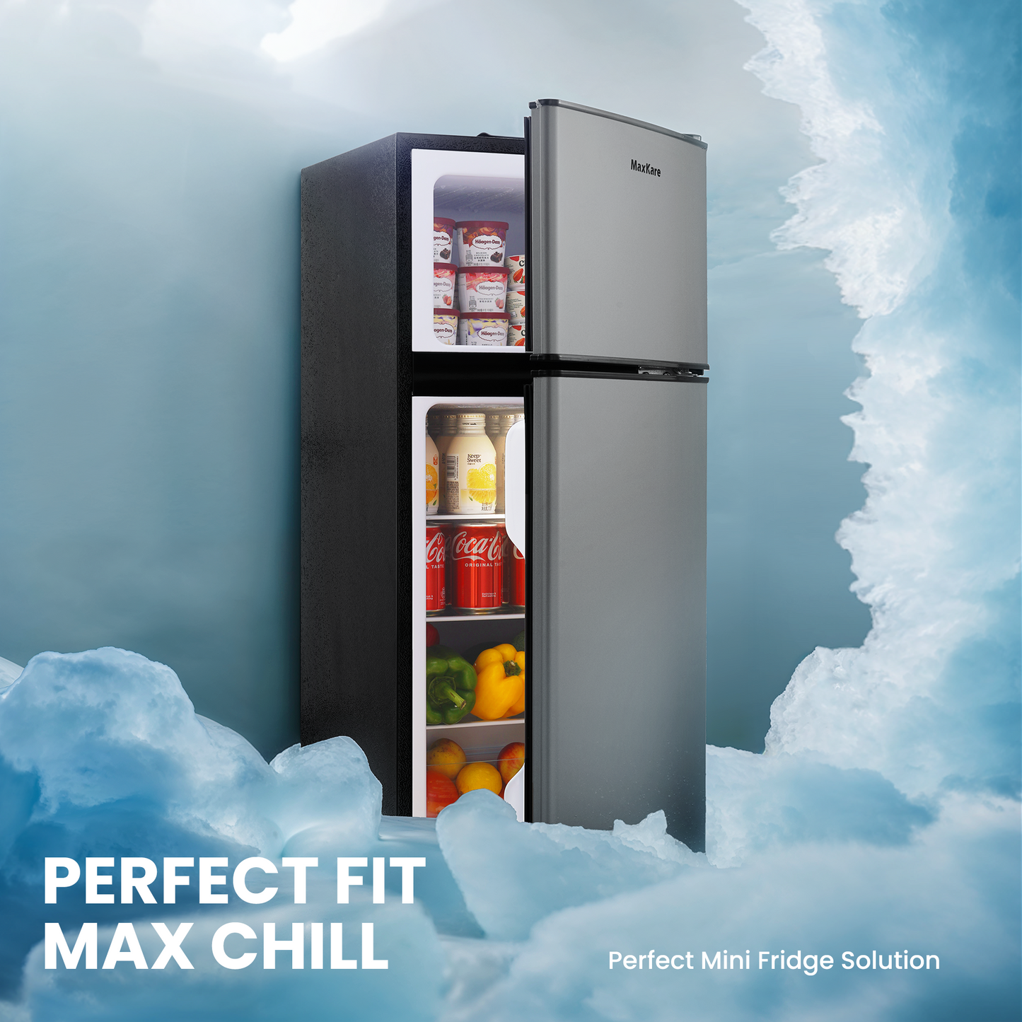 MaxKare 3.6 Cu.Ft Mini Fridge with Freezer Two-Door Compact Refrigerator for Dorm, Office, Bar, RV, Bedroom, Dark Gray