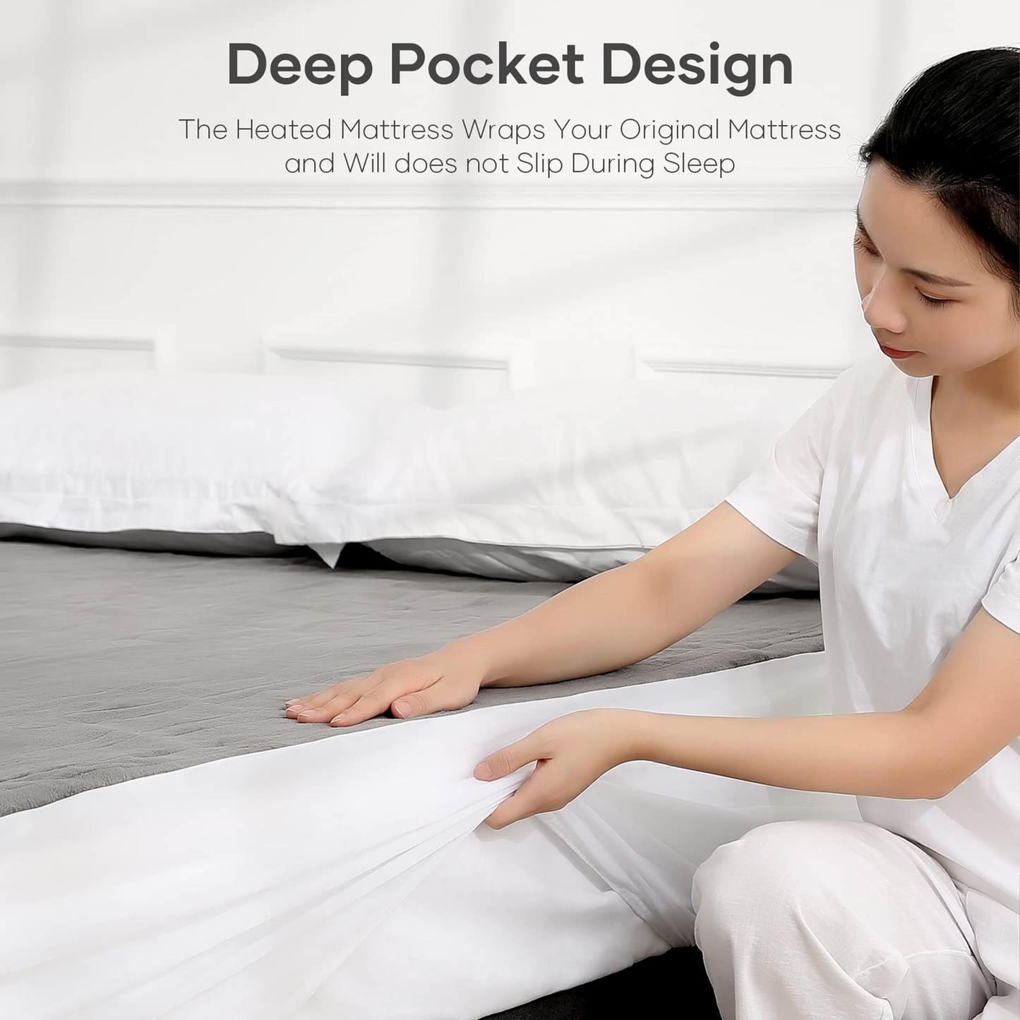 MARNUR Heated Mattress Pad Queen Size 60''x80'' with Dual Controllers, 10 Heating Levels, 10H Auto Shut-off, 15" Deep Pocket