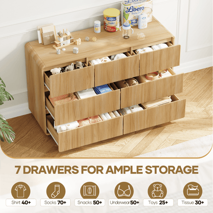 MARNUR 7 Drawer Dresser for Bedroom, Wooden Chest of Drawers for Closet, with Wide Top, Smooth Glides, for Living Room, Hallway, Kids Room, Natural Oak