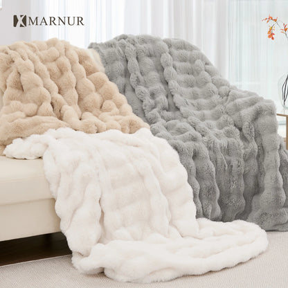 MARNUR 50"x60" Electric Blanket, Faux Fur Heated Blanket, 6 Heating Levels, 4-Hour Timer, Grey