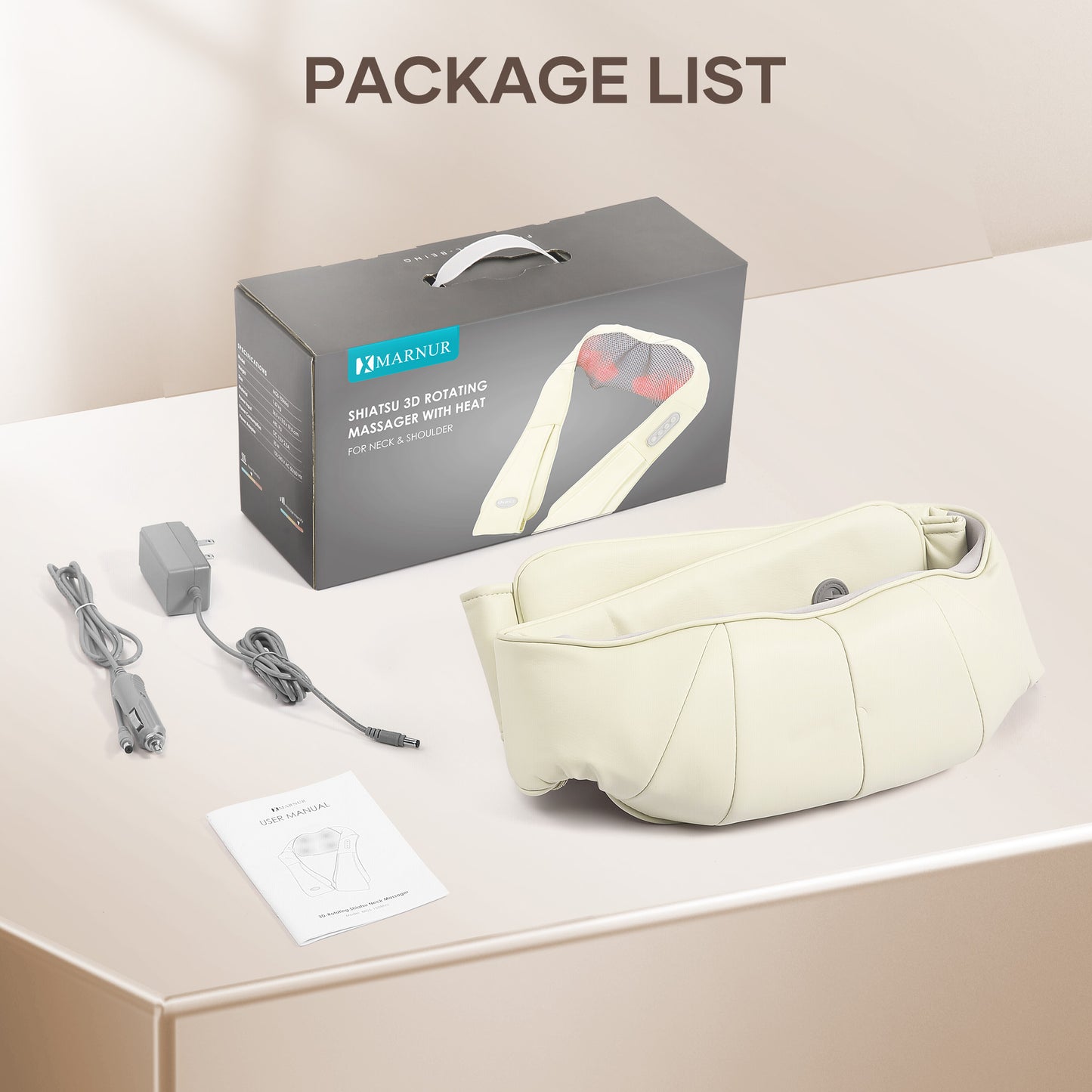 MARNUR Neck and Shoulder Massager, 3D Deep Tissue Kneading Shiatsu Massager with Heat, Beige