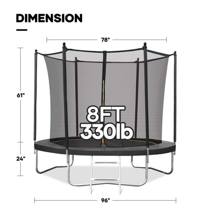 MARNUR 8 FT Trampoline for Kids Outdoor Fitness Trampoline with Enclosure Net, Spring Cover, Ladder for Kids