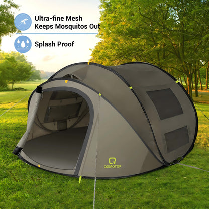 MARNUR Instant Tent 4-Person Camp Tent, Automatic Setup Pop Up Tent, Waterproof, Huge Side Screen Windows, Green