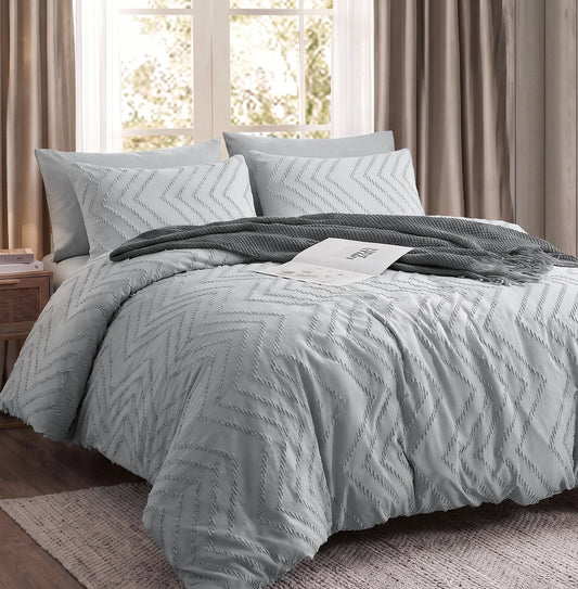 MARNUR Twin XL Comforter Set, 7 Pieces Boho Tufted Bed in a Bag, All-Season Prewashed Soft Bedding Set with Comforter, Sheets, Pillowcases & Shams, Silver Grey