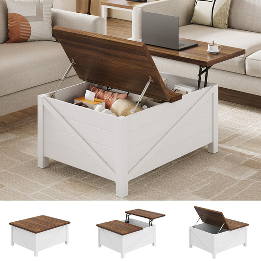 MARNUR Lift Top Coffee Table with Storage, Wooden Convertible Farmhouse Coffee Table, Rectangle