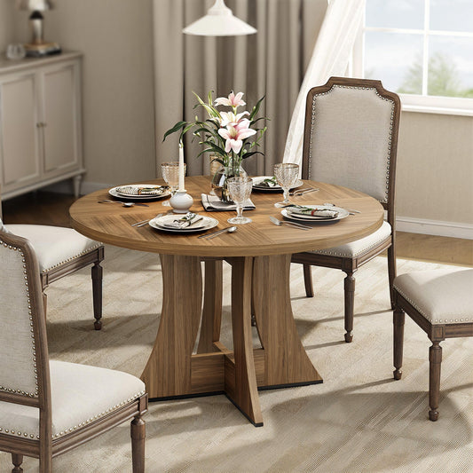 MARNUR Round Dining Table for 4 Persons 47" Kitchen Table for Dining Room Kitchen, Walnut (Only Table)