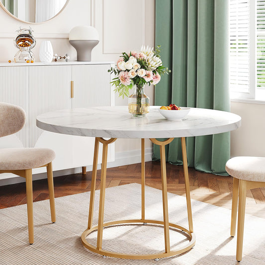 MARNUR Round Dining Table for 4-6 Persons 47" Kitchen Table for Dining Room Kitchen, White