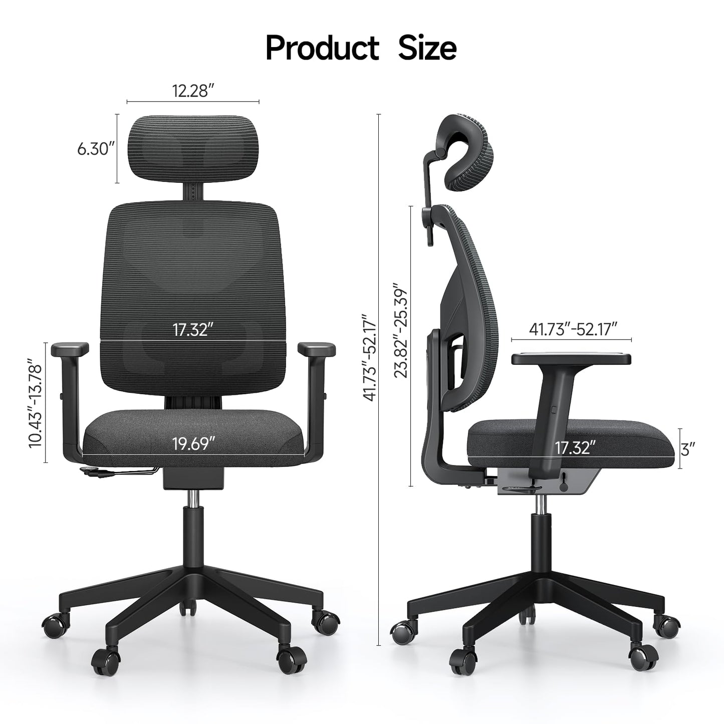 MARNUR Ergonomic Office Chair, High Back Desk Chair with Slide Seat, Adjustable Backrest, Tilt Lock Function, Lumbar Support, Armrests, 2D Headrest for Home Office, Black