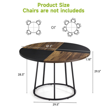 MARNUR Round Dining Table for 4-6 Persons 47" Kitchen Table for Dining Room Kitchen, Brown & Black