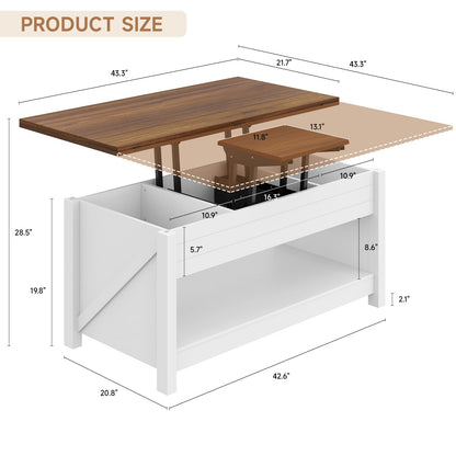 MARNUR Lift Top Coffee Table with Storage, Farmhouse Center Table for Living Room, Rectangle