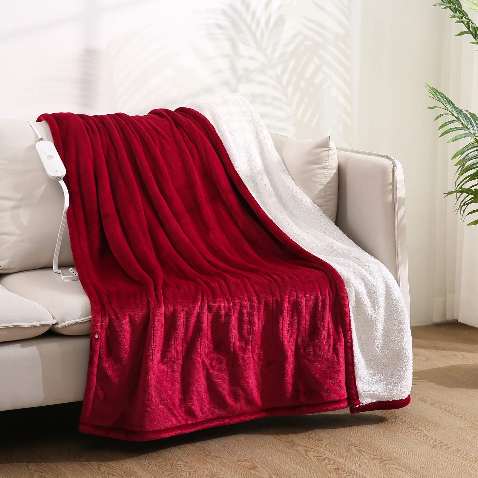 Load image into Gallery viewer, MARNUR Electric Throw Blanket 50&quot; x 60&quot; Heated Throw with 4 Heating Levels, 3H Auto-off, Fast Heating, Machine Washable, Red
