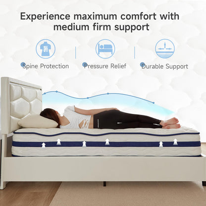 MARNUR Twin Mattress,10" Gel Memory Foam Hybrid Mattress in a Box with Motion Isolation, Pressure Relief, Medium Firm