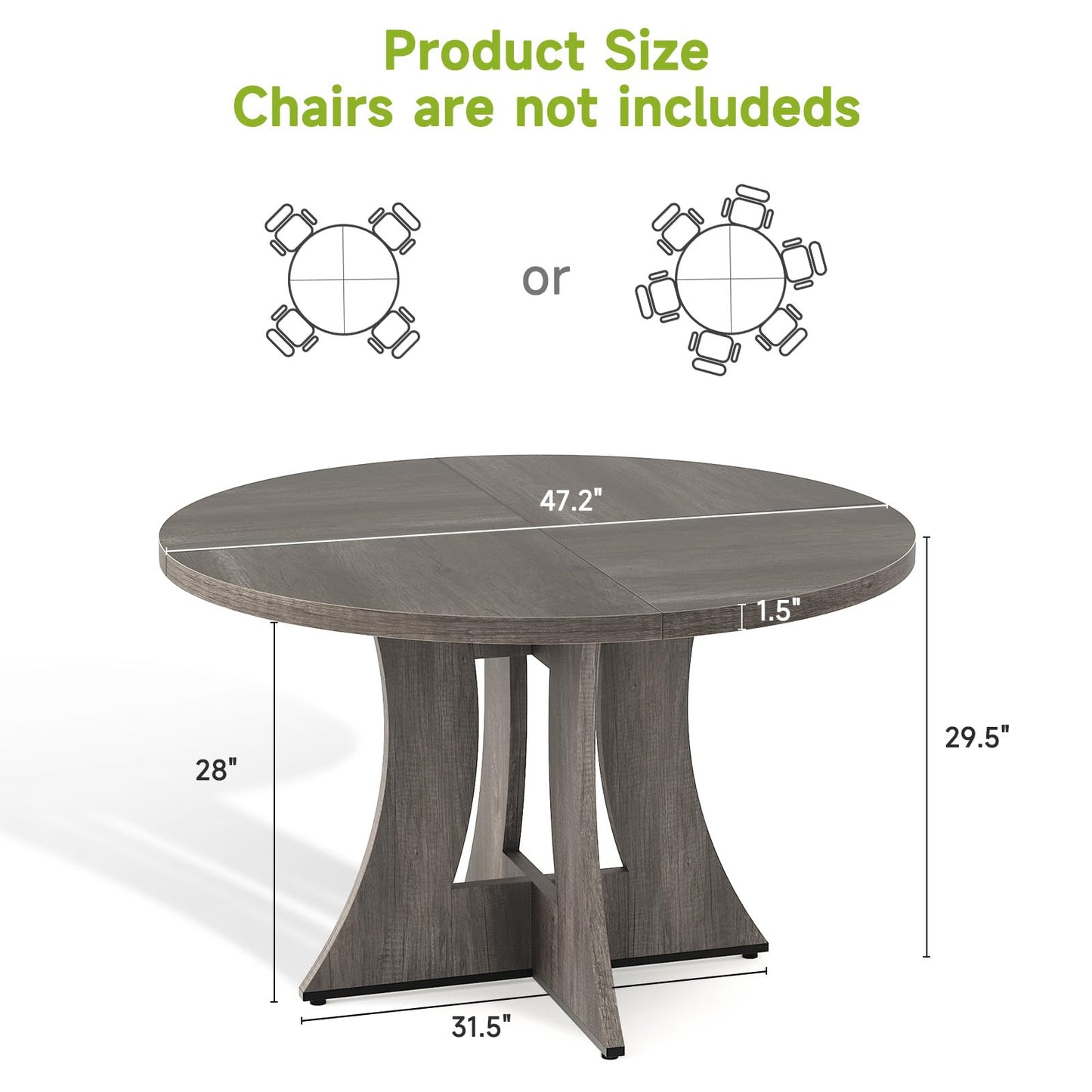 Round Dining Table for 4-6 Person, 47.24 Inch Kitchen Table Modern American Style, Wooden Dinner Room Table for Home Dining Room Kitchen Living Room, Gray (Only Table)