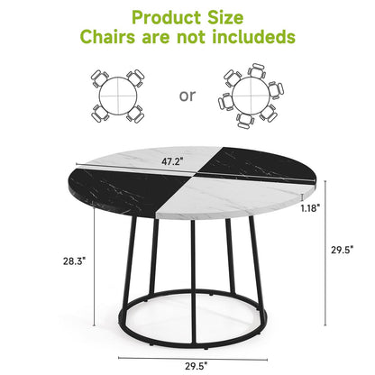 MARNUR Round Dining Table for 4-6 Persons 47" Kitchen Table for Dining Room Kitchen, White & Black