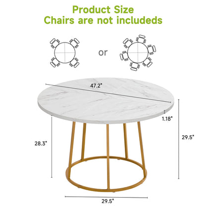 MARNUR Round Dining Table for 4-6 Persons 47" Kitchen Table for Dining Room Kitchen, White