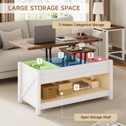 MARNUR Lift Top Coffee Table with Storage, Farmhouse Center Table for Living Room, Rectangle