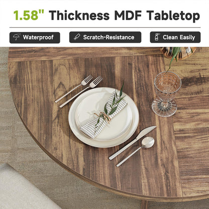 47 inch Round Dining Table for 4-6 People, Circle Kitchen MDF Table for Dining Room Living Room, Small Wood Farmhouse Dinner Table, Brown (Only Table)