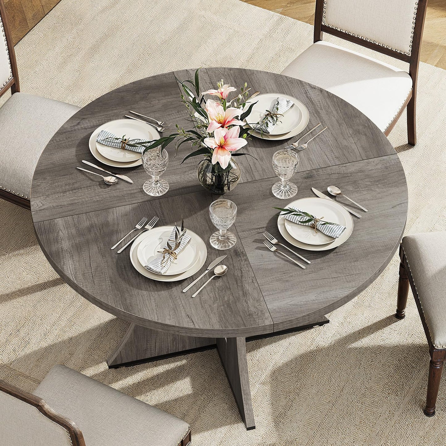 Round Dining Table for 4-6 Person, 47.24 Inch Kitchen Table Modern American Style, Wooden Dinner Room Table for Home Dining Room Kitchen Living Room, Gray (Only Table)