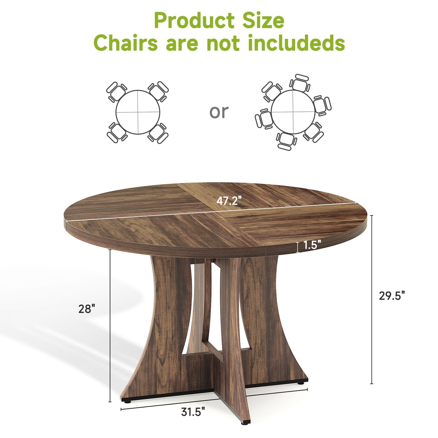47 inch Round Dining Table for 4-6 People, Circle Kitchen MDF Table for Dining Room Living Room, Small Wood Farmhouse Dinner Table, Brown (Only Table)