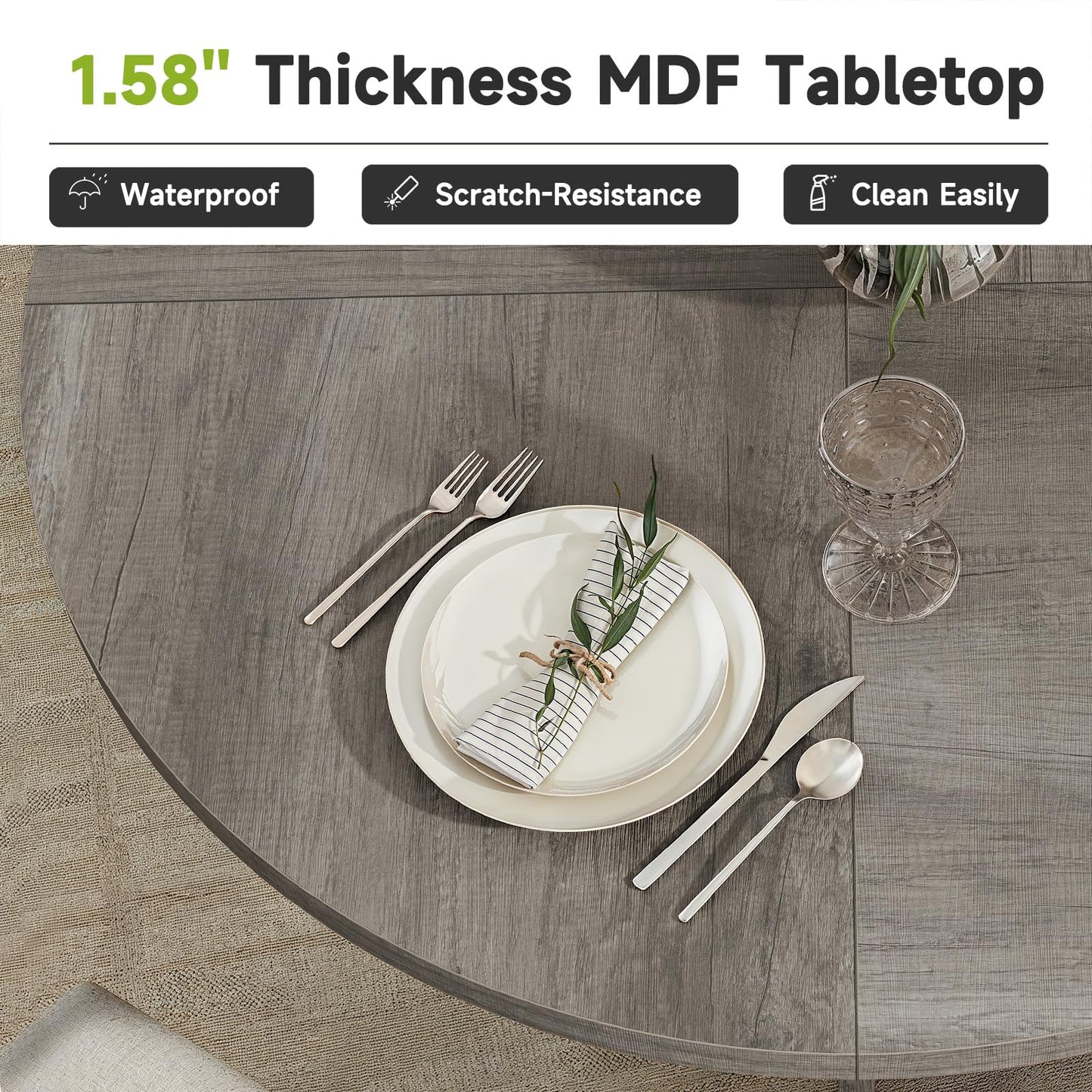 Round Dining Table for 4-6 Person, 47.24 Inch Kitchen Table Modern American Style, Wooden Dinner Room Table for Home Dining Room Kitchen Living Room, Gray (Only Table)
