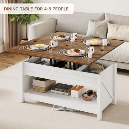 MARNUR Lift Top Coffee Table with Storage, Farmhouse Center Table for Living Room, Rectangle