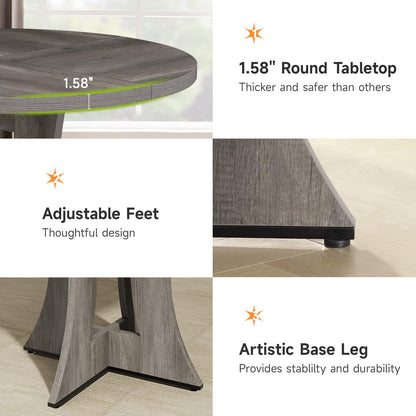 Round Dining Table for 4-6 Person, 47.24 Inch Kitchen Table Modern American Style, Wooden Dinner Room Table for Home Dining Room Kitchen Living Room, Gray (Only Table)