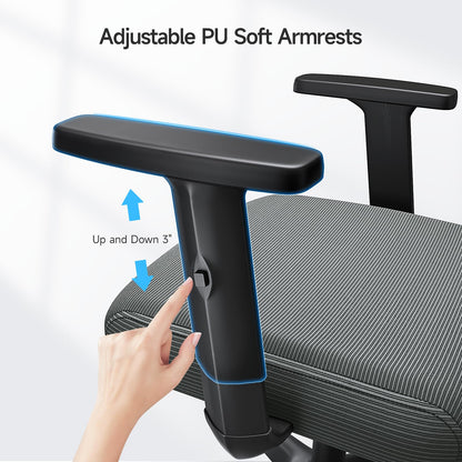 MARNUR Ergonomic Mesh Office Chair with Large Seat, High Back Office Chair with Tilt Lock Function, 2D Headrest, Adjustable Lumbar Support, Gray