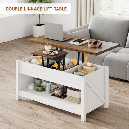 MARNUR Lift Top Coffee Table with Storage, Farmhouse Center Table for Living Room, Rectangle