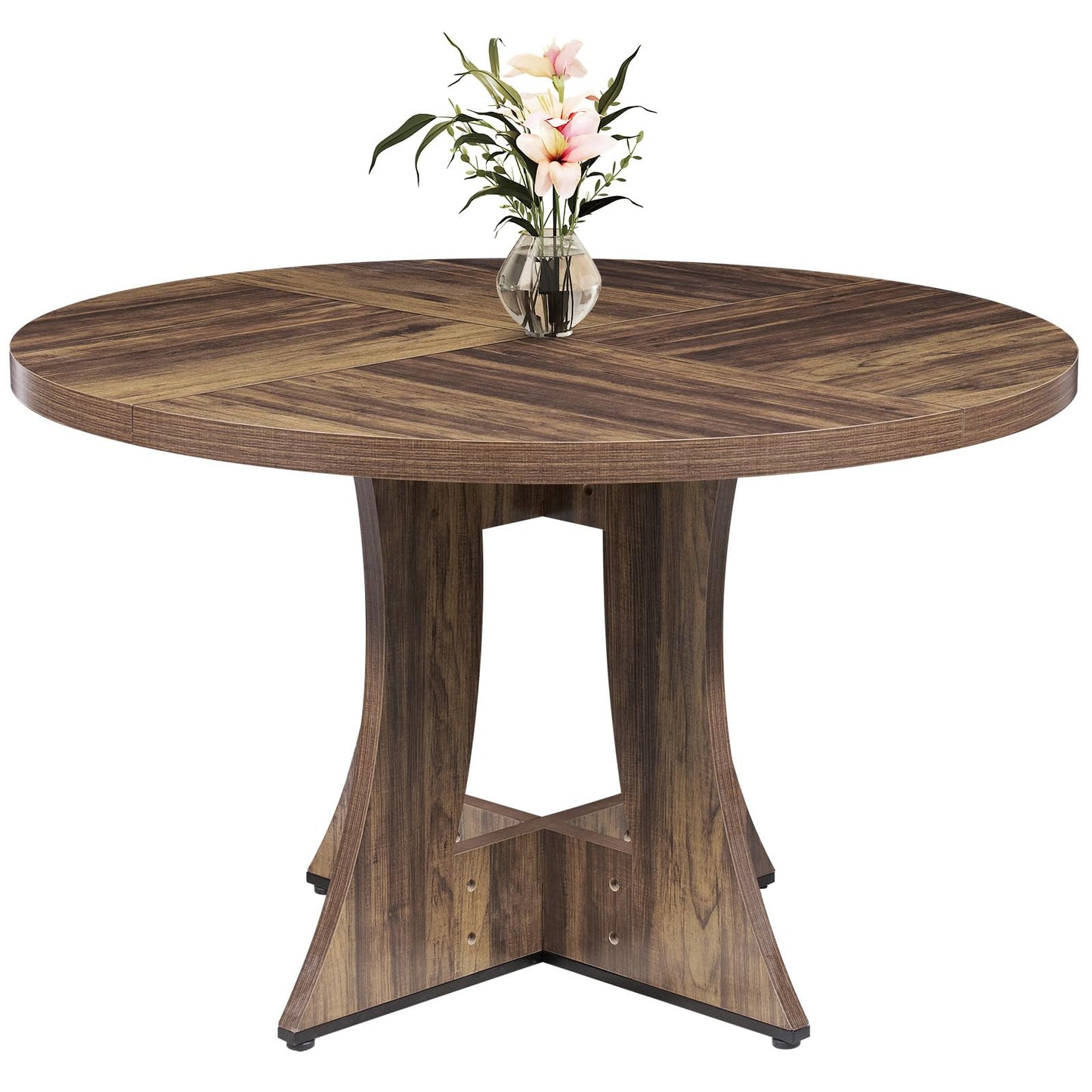 47 inch Round Dining Table for 4-6 People, Circle Kitchen MDF Table for Dining Room Living Room, Small Wood Farmhouse Dinner Table, Brown (Only Table)