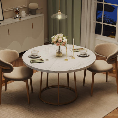 MARNUR Round Dining Table for 4-6 Persons 47" Kitchen Table for Dining Room Kitchen, White