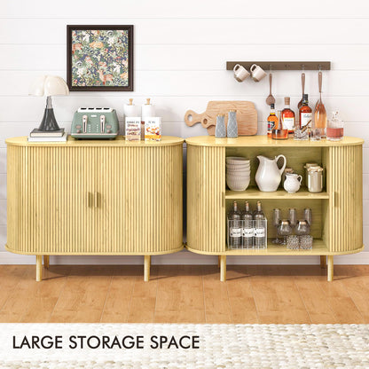 MARNUR Sideboard Buffet Cabinet 40" Storage Cabinet with 2 Sliding Tambour Doors, Adjustable Shelves for Office Bedroom Hallway Entryway, Oak