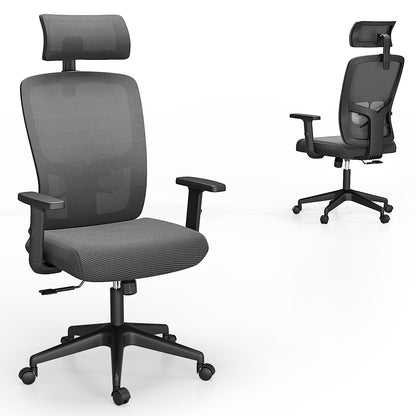 MARNUR Ergonomic Mesh Office Chair with Large Seat, High Back Office Chair with Tilt Lock Function, 2D Headrest, Adjustable Lumbar Support, Gray