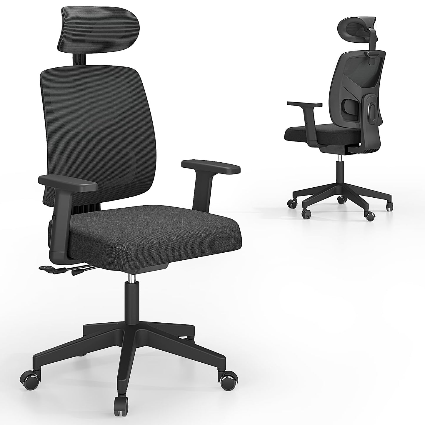 MARNUR Ergonomic Office Chair, High Back Desk Chair with Slide Seat, Adjustable Backrest, Tilt Lock Function, Lumbar Support, Armrests, 2D Headrest for Home Office, Black