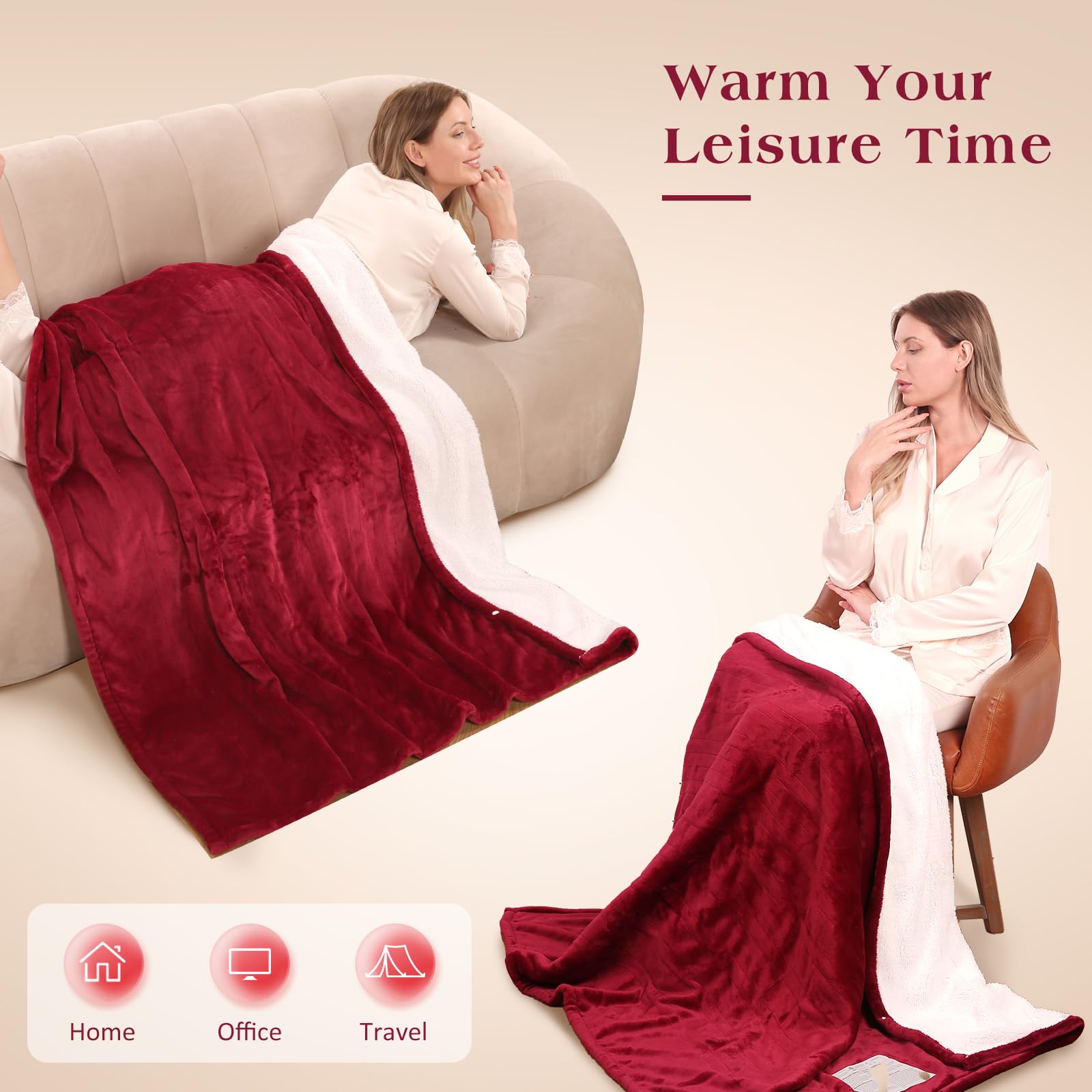 Load image into Gallery viewer, MARNUR Electric Throw Blanket 50&quot; x 60&quot; Heated Throw with 4 Heating Levels, 3H Auto-off, Fast Heating, Machine Washable, Red
