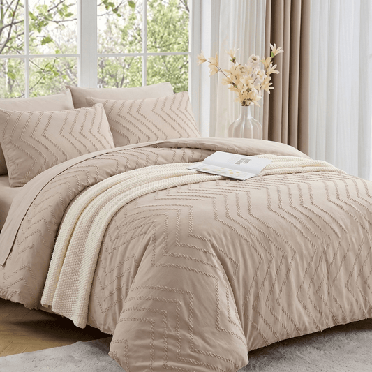 MARNUR Twin XL Comforter Set, 7 Pieces Boho Tufted Bed in a Bag, All-Season Prewashed Soft Bedding Set with Comforter, Sheets, Pillowcases & Shams, Beige