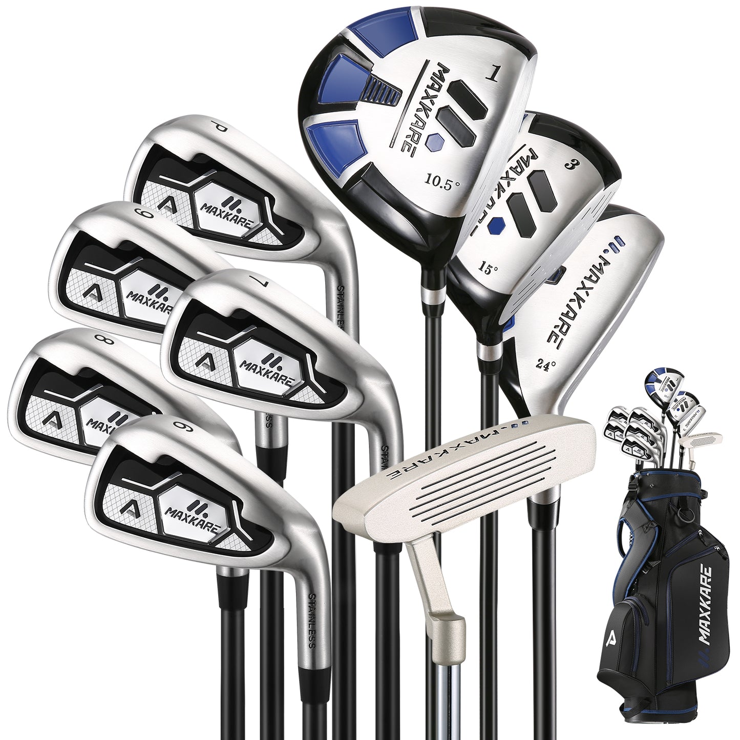 MaxKare Complete Golf Clubs Set Golf Men's Regular 9-Piece Complete Set - Right Hand, Blue