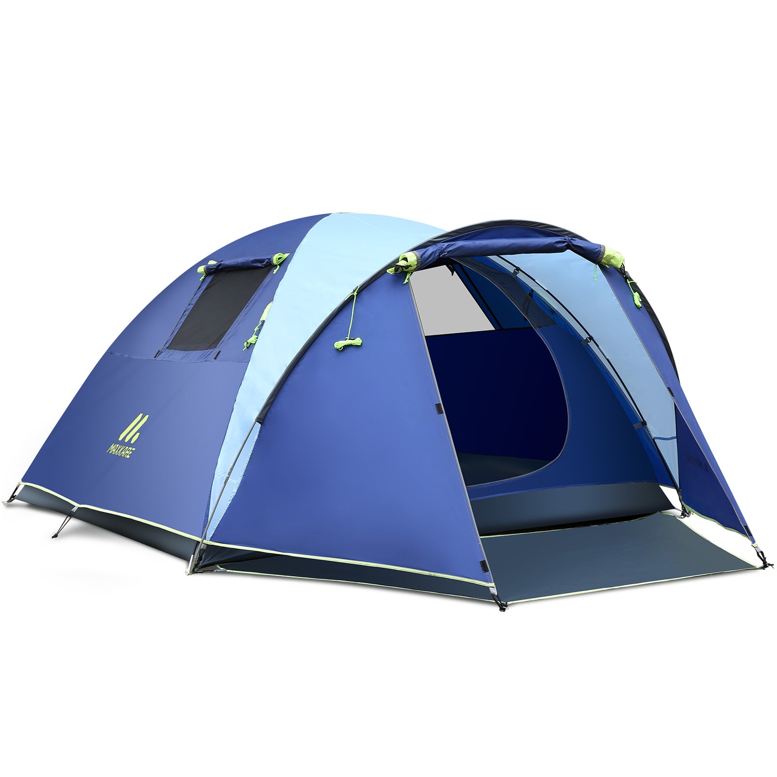 Load image into Gallery viewer, Dome Tent 4 Person Camp Tent with Porch, Rainfly, Easy Set Up for Camping, Backpacking &amp; Hiking, Fishing Outdoor - Blue
