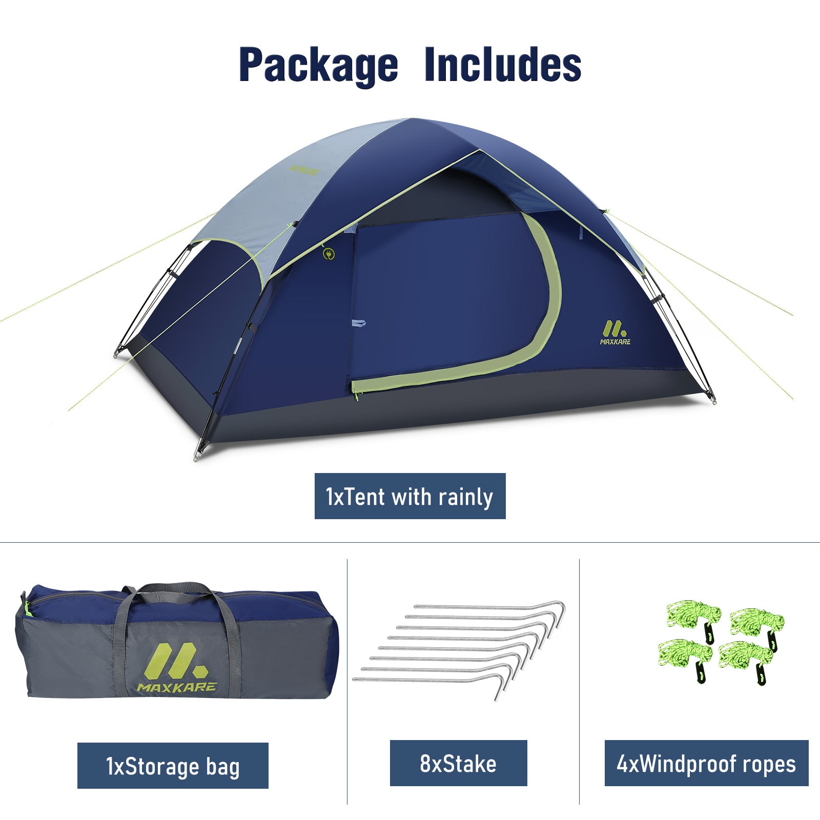 Load image into Gallery viewer, Dome Tent 2 Person Camp Tent with Porch, Rainfly, Easy Set Up for Camping, Backpacking &amp; Hiking, Fishing Outdoor - Blue
