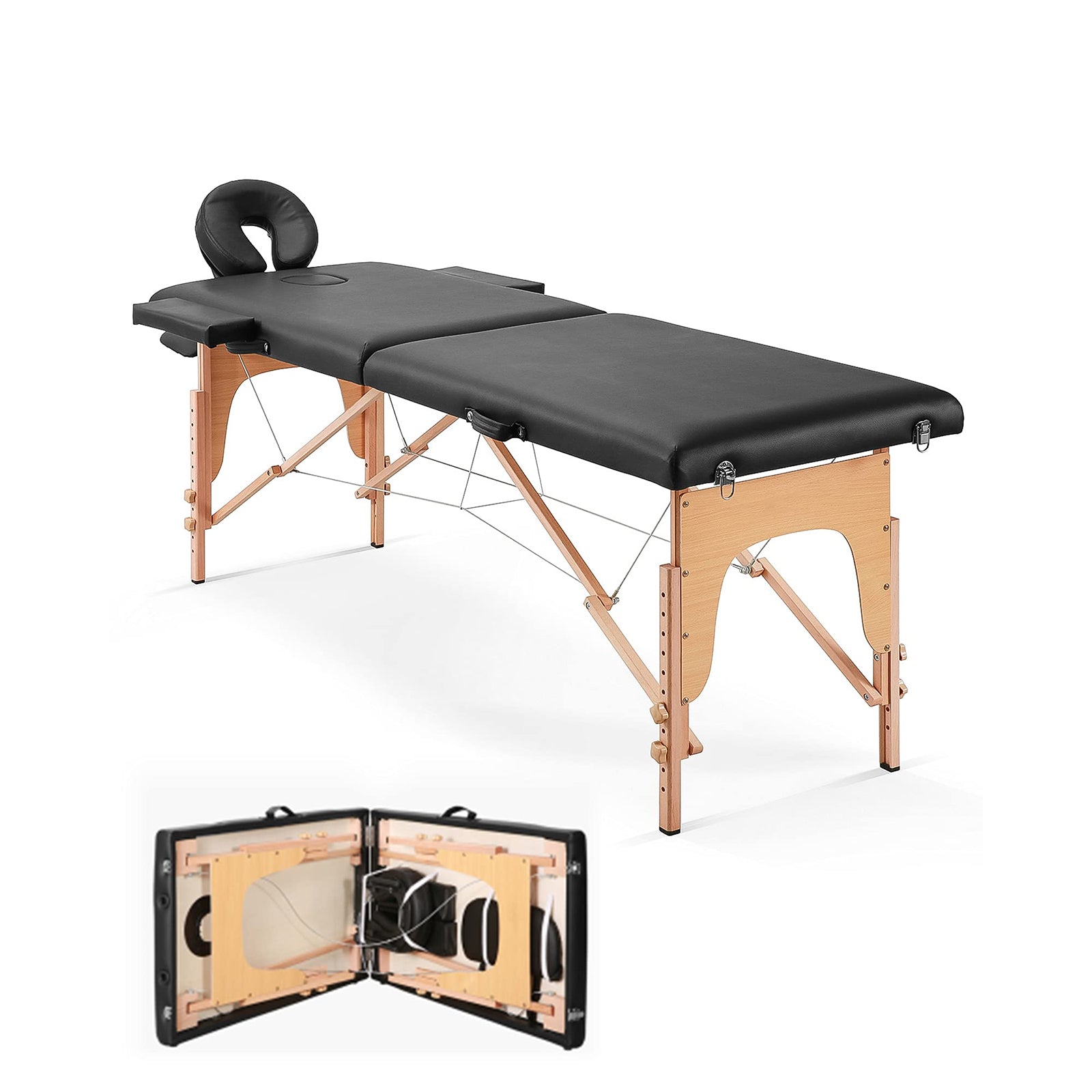 Load image into Gallery viewer, Massage Table Portable 2 Sections Massage Table, Height Adjustable with Headrest, Armrest, Carrying Bag - Black
