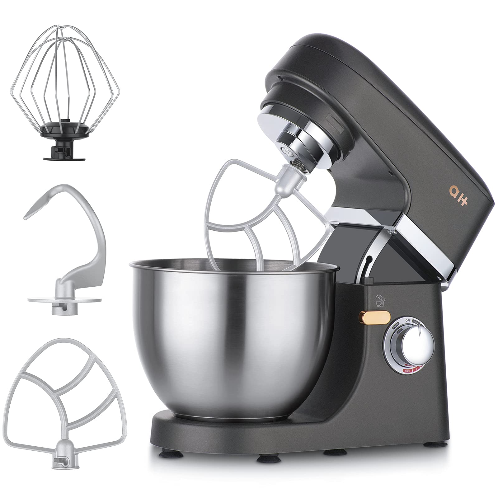 Load image into Gallery viewer, Stand Mixer 8+1-Speed Tilt-Head, 600W Kitchen Electric Mixer with 5QT Stainless Steel Bowl,Planetary Mixing System, Dough Hook, Flat Beater, Whisk, Splash Guard, Dishwasher Safe,Grey
