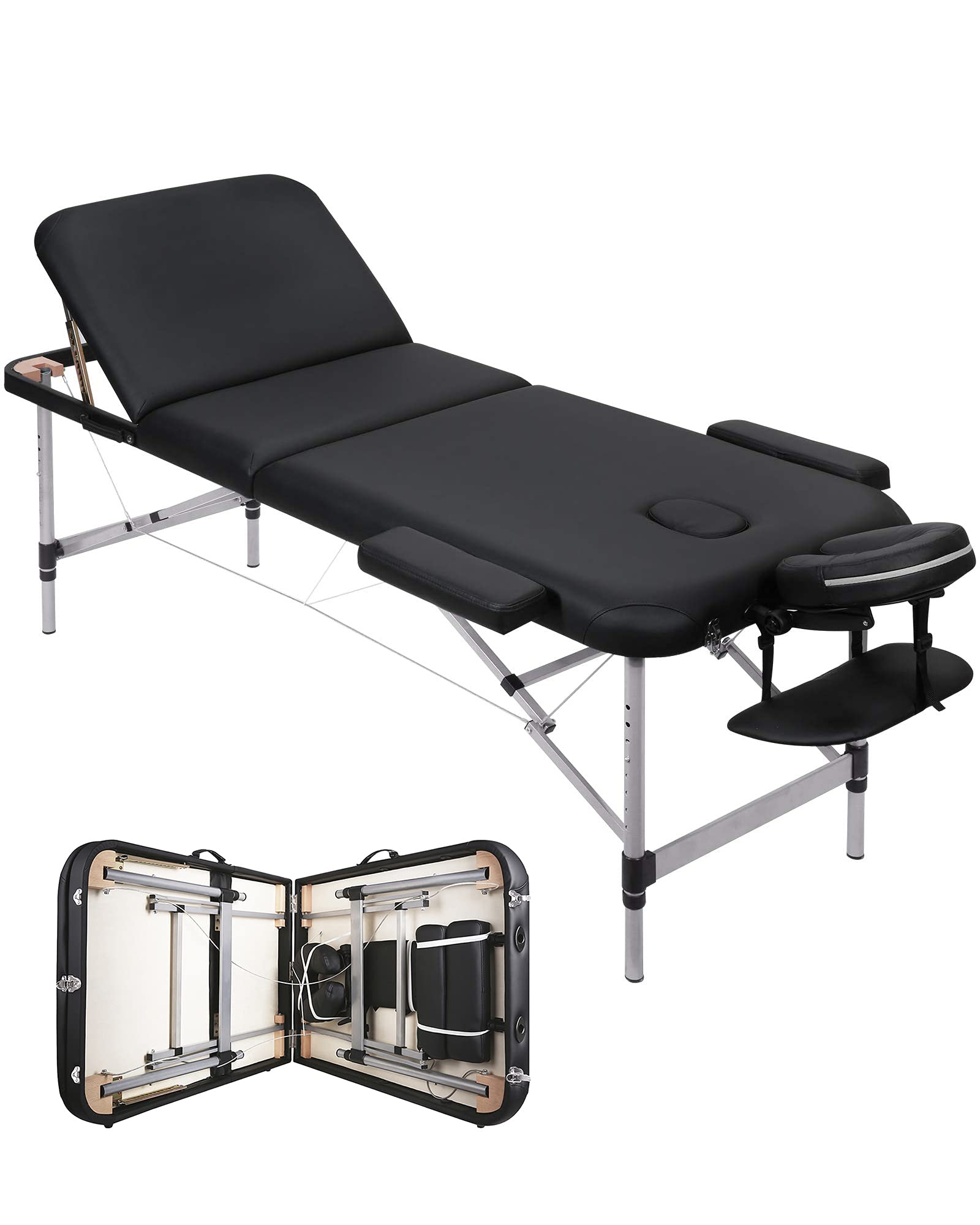 Load image into Gallery viewer, Massage Table Aluminum Foldable Massage Bed Ergonomically Height Adjustable with Carrying Bag Slowly Rebounding Foam Leather Cover for massage for Home Use
