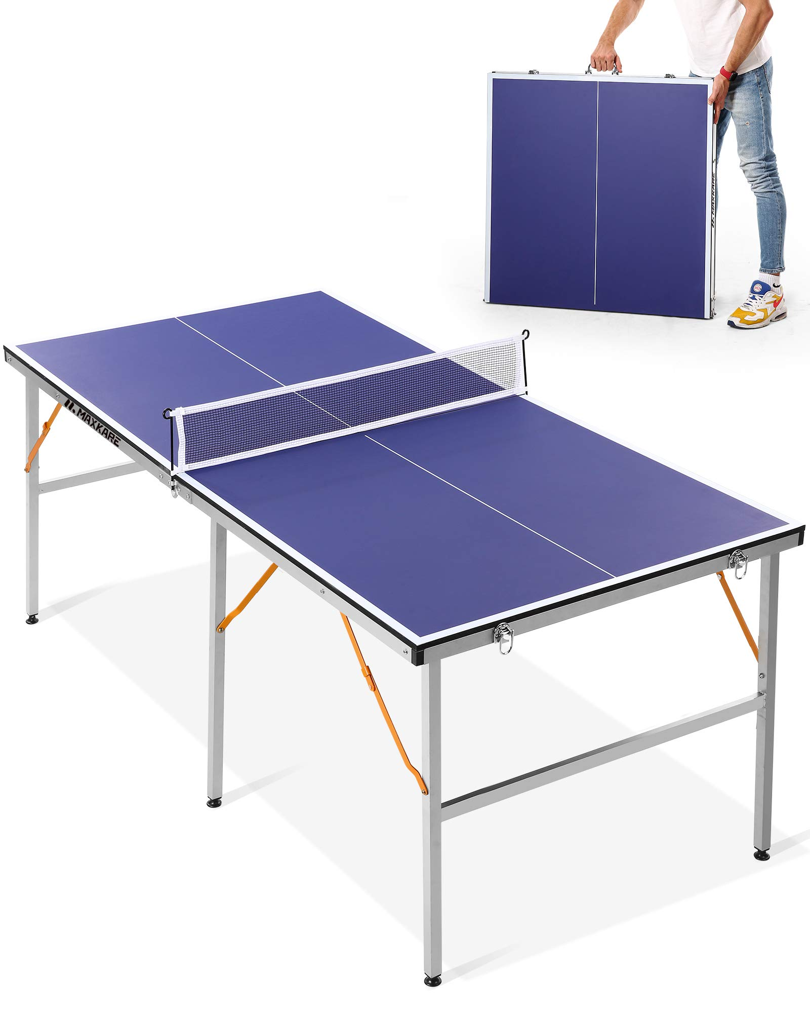 Load image into Gallery viewer, Mid-Size Ping Pong Table, Multi-Use Foldable Table Tennis Table for Indoor Outdoor Family Game, 2 Table Tennis Paddles and 3 Balls
