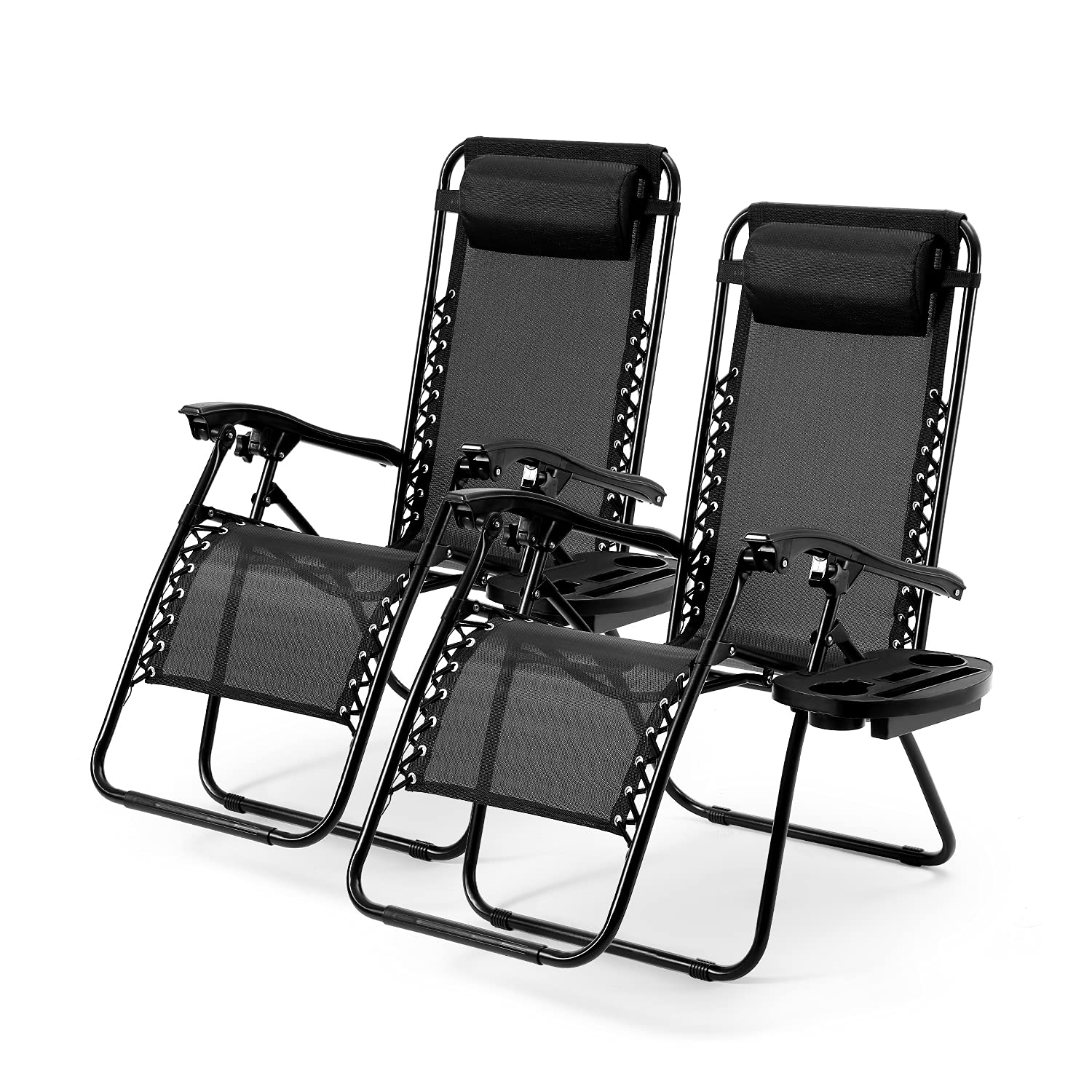 Load image into Gallery viewer, Zero Gravity Chairs Patio Chairs Set of 2 Reclining Beach Chair Adjustable Steel Mesh Zero Gravity Lounge Chair Recliners w/Pillows and Cup Holder Trays for Poolside, Backyard, Beach and Camping
