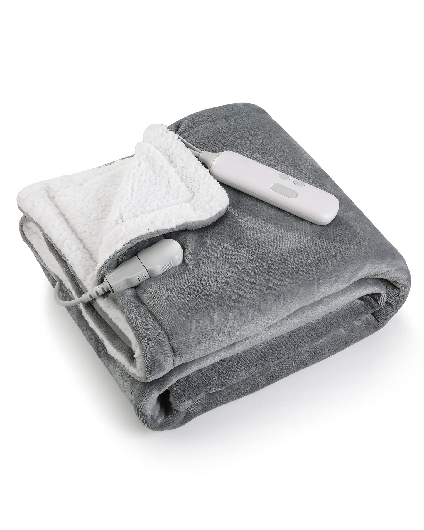 Electric Blanket Heated Throw 50" x 60", Flannel & Sherpa, Fast Heating, ETL Certification with 6 Heating Levels & 5 Hours Timing Settings, Auto-Off, Machine Washable, Gray