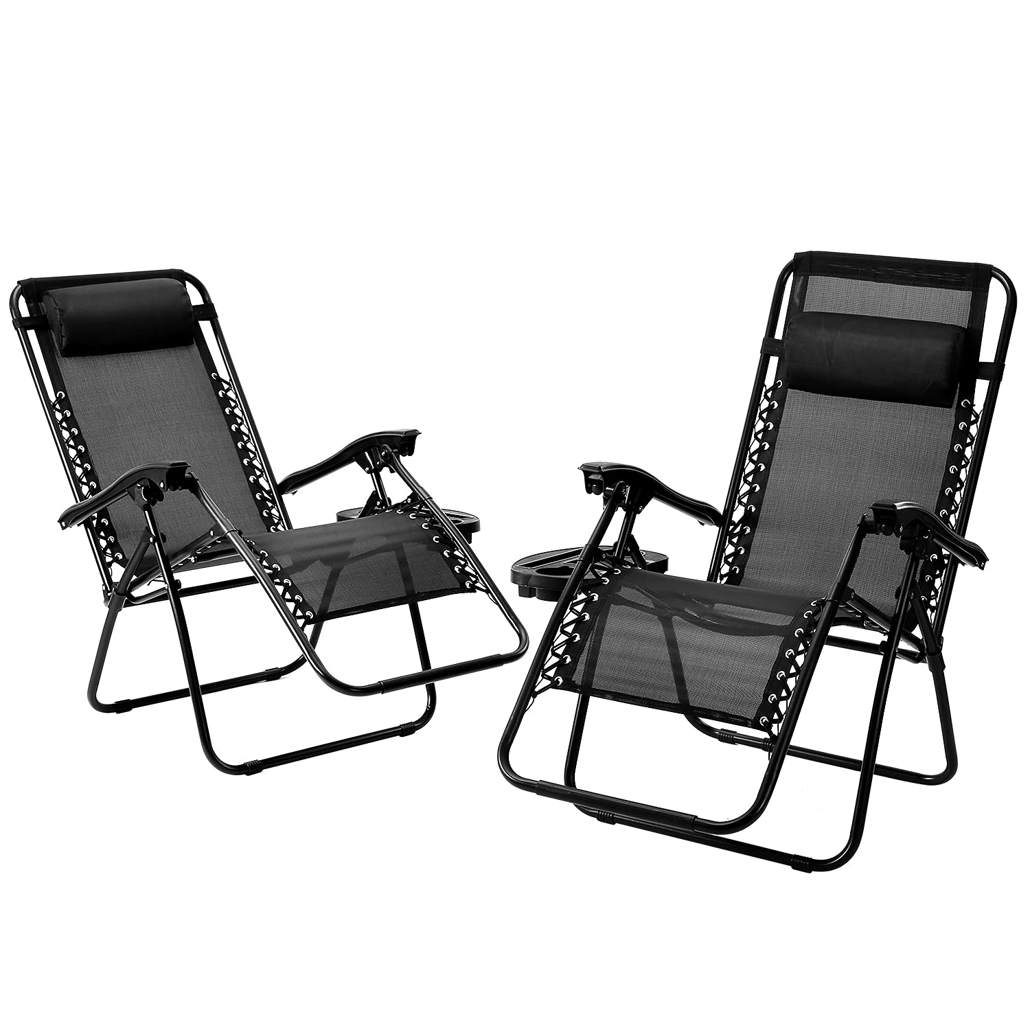 Load image into Gallery viewer, Zero Gravity Chairs Patio Chairs Set of 2 Reclining Beach Chair Adjustable Steel Mesh Zero Gravity Lounge Chair Recliners w/Pillows and Cup Holder Trays for Poolside, Backyard, Beach and Camping
