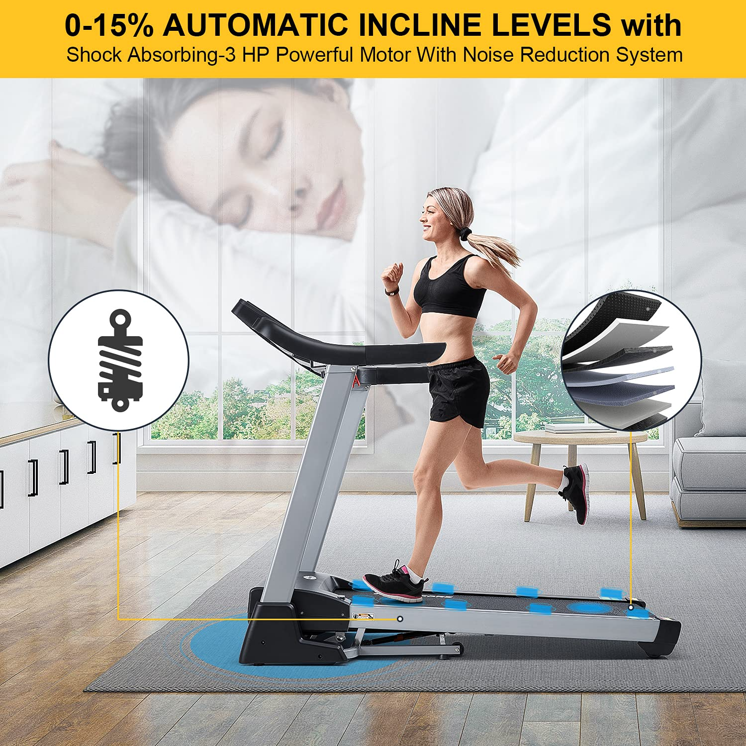 Load image into Gallery viewer, MaxKare Treadmill with 15% Auto Incline, 3 HP Electric Folding Treadmill, 20 Inch Belt &amp; 15 Pre-Set Training Programs, Max Weight 300 LBS
